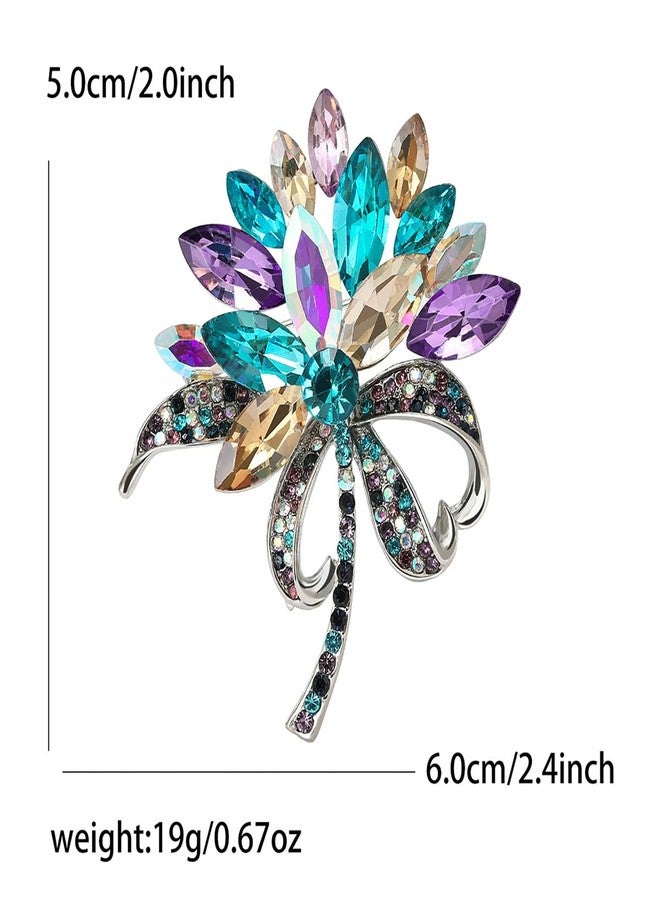 MarveBard Rhinestone Flower Brooch for Women Sparkling Crystal Bouquet Pin Elegant Blue Purple Bridal Wedding Flower Brooch Fashion Clothing Hat Bag Accessories Christmas Birthday Party Wedding Costume Jewelry (Blue) - Image 4