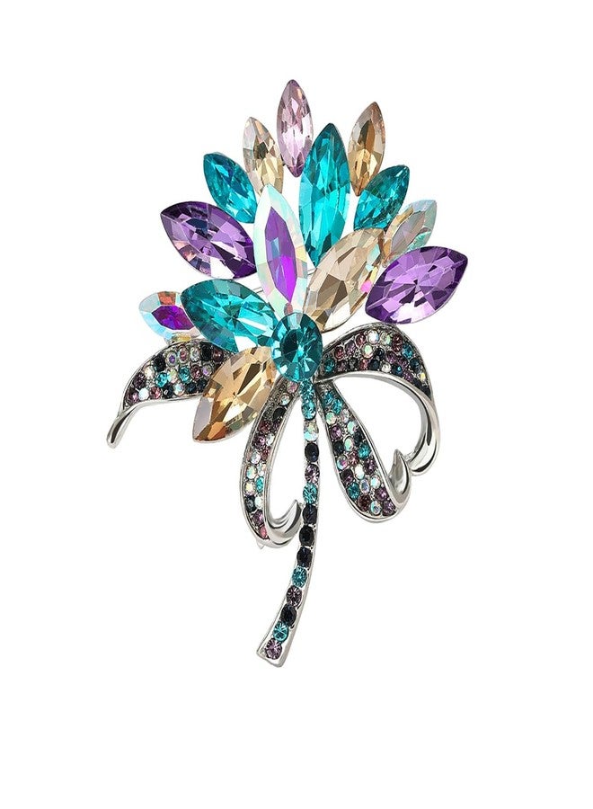 MarveBard Rhinestone Flower Brooch for Women Sparkling Crystal Bouquet Pin Elegant Blue Purple Bridal Wedding Flower Brooch Fashion Clothing Hat Bag Accessories Christmas Birthday Party Wedding Costume Jewelry (Blue) - Image 1