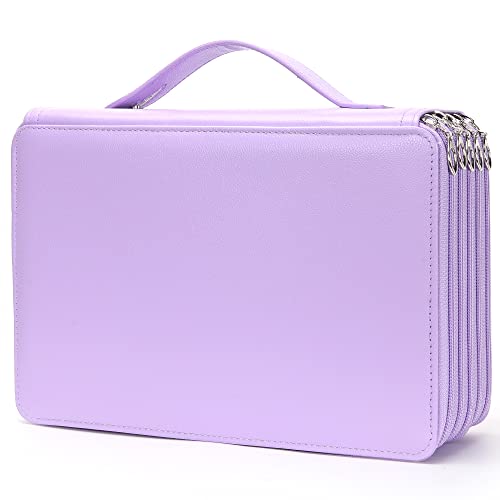 Vomgomfom 252 Slots Pencil Bag 5Layer Zipper Art Supply Organizer PU Leather Portable Colored Pencil Case with Handle for 252 Watercolor Pens Gel Pens Purple - Image 1