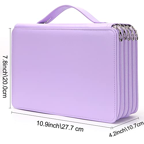 Vomgomfom 252 Slots Pencil Bag 5Layer Zipper Art Supply Organizer PU Leather Portable Colored Pencil Case with Handle for 252 Watercolor Pens Gel Pens Purple - Image 3