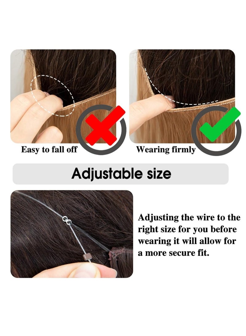 يوڠام وصلات شعر مموجة مجعدة مع خصلات هايلايت بسلك غير مرئي، طوق رأس قابل للتعديل بطول 14 بوصة للنساء من ألياف صناعية مقاومة للحرارة بدون مشابك - Image 5