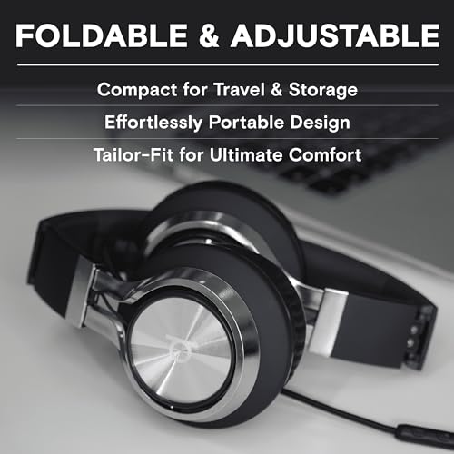 ARTIX CL750 Wired Headphones with Mic & Volume Control — Noise Isolating On-Ear Headphones for Computer and Laptop Wired, Plug in Corded Headphone Over Ear with Wire (Foldable, Aux Jack 3.5mm) - Image 4