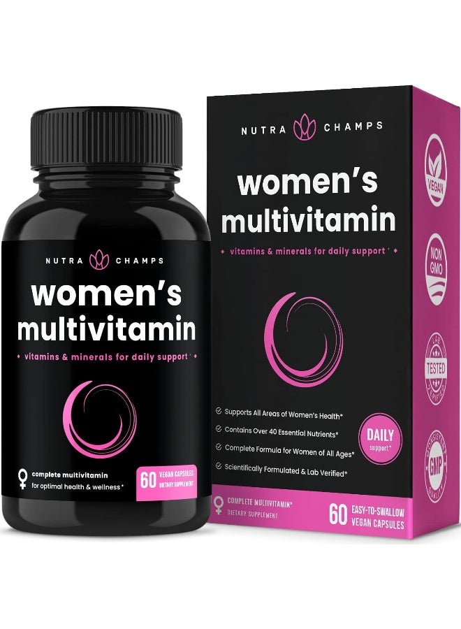 NutraChamps NutraChamps Women's Daily Multivitamin Supplement - Vegan Capsules with Biotin, Vitamins A B C D E K, Calcium, Zinc, Lutein, Magnesium - Non-GMO, Gluten Free Multimineral Multivitamin for Women - Image 1