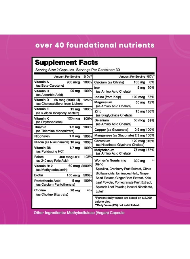 NutraChamps NutraChamps Women's Daily Multivitamin Supplement - Vegan Capsules with Biotin, Vitamins A B C D E K, Calcium, Zinc, Lutein, Magnesium - Non-GMO, Gluten Free Multimineral Multivitamin for Women - Image 2