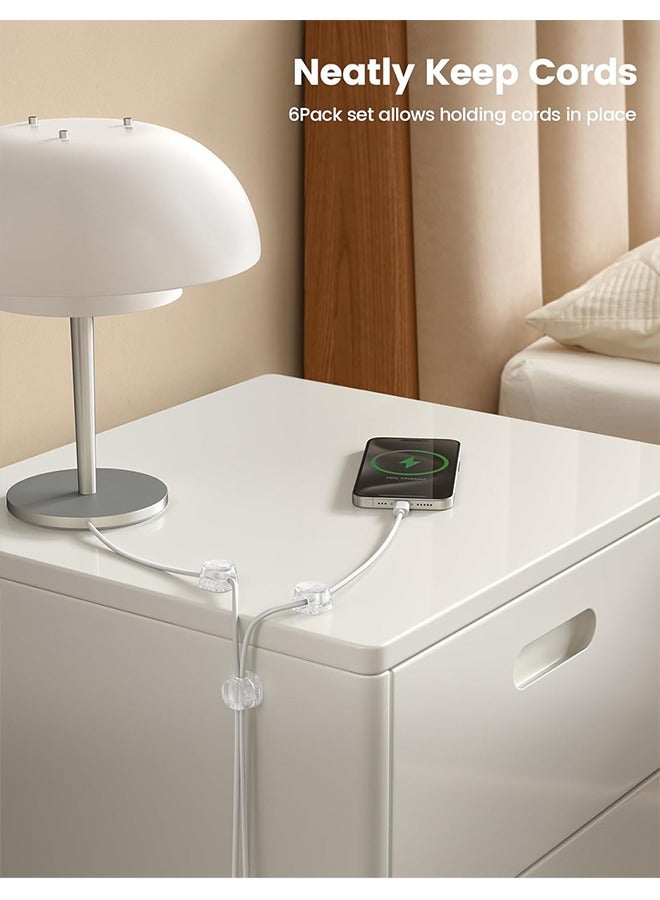 عام 6 عبوات منظم سلك [قفل واحد] مشابك حامل كابل زنبركية - مشابك إدارة سلك المكتب، [قابل للتعديل بسلاسة] كابل شاحن الهاتف، حافظة سلك لاصقة لمكتب جدار السيارة في المنضدة، شفاف - Image 4