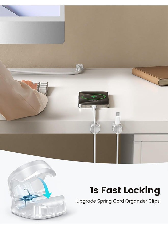 عام 6 عبوات منظم سلك [قفل واحد] مشابك حامل كابل زنبركية - مشابك إدارة سلك المكتب، [قابل للتعديل بسلاسة] كابل شاحن الهاتف، حافظة سلك لاصقة لمكتب جدار السيارة في المنضدة، شفاف - Image 3