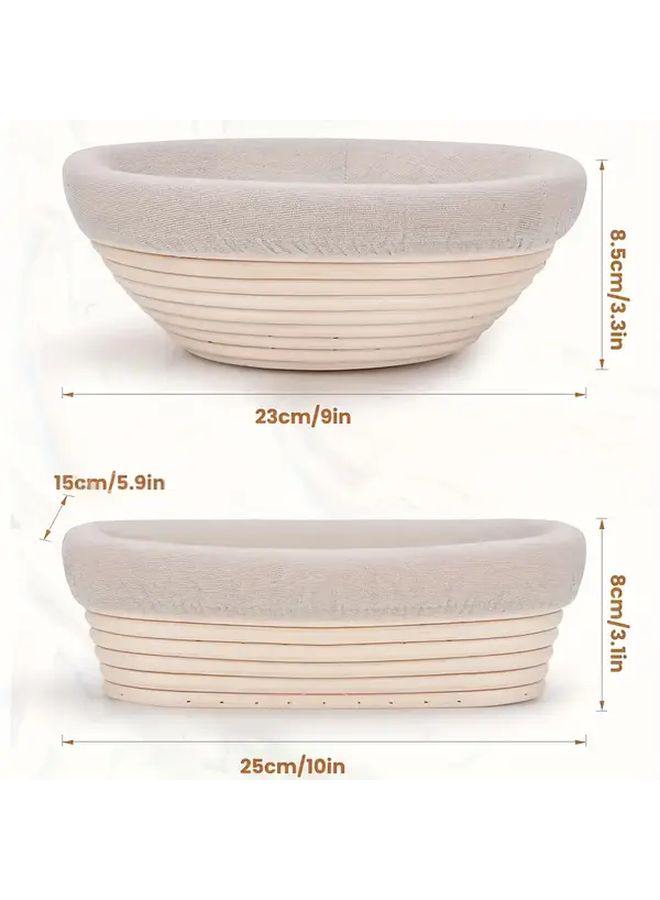 Oval Rattan Bread Basket With Cloth Cover For Proofing Serving Kitchen Decor - Image 4