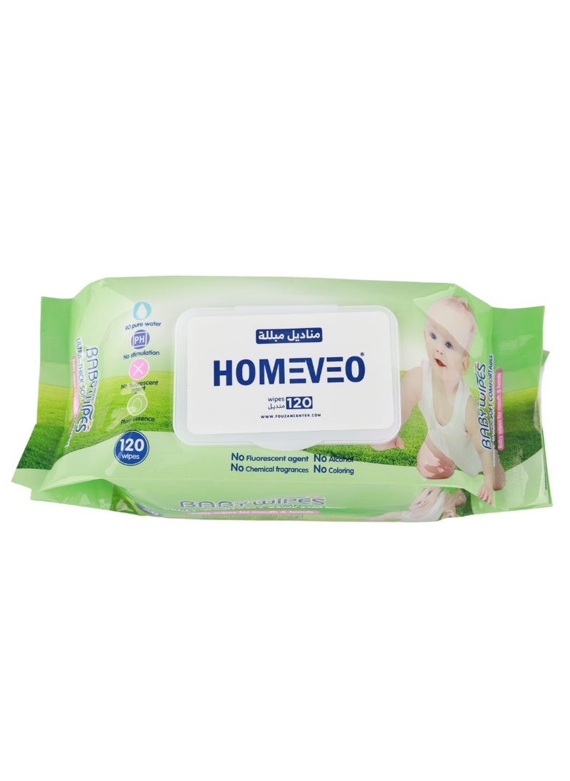 Home View Baby Wipes with Soft Surface for Gentle Cleaning - 120 Wipes