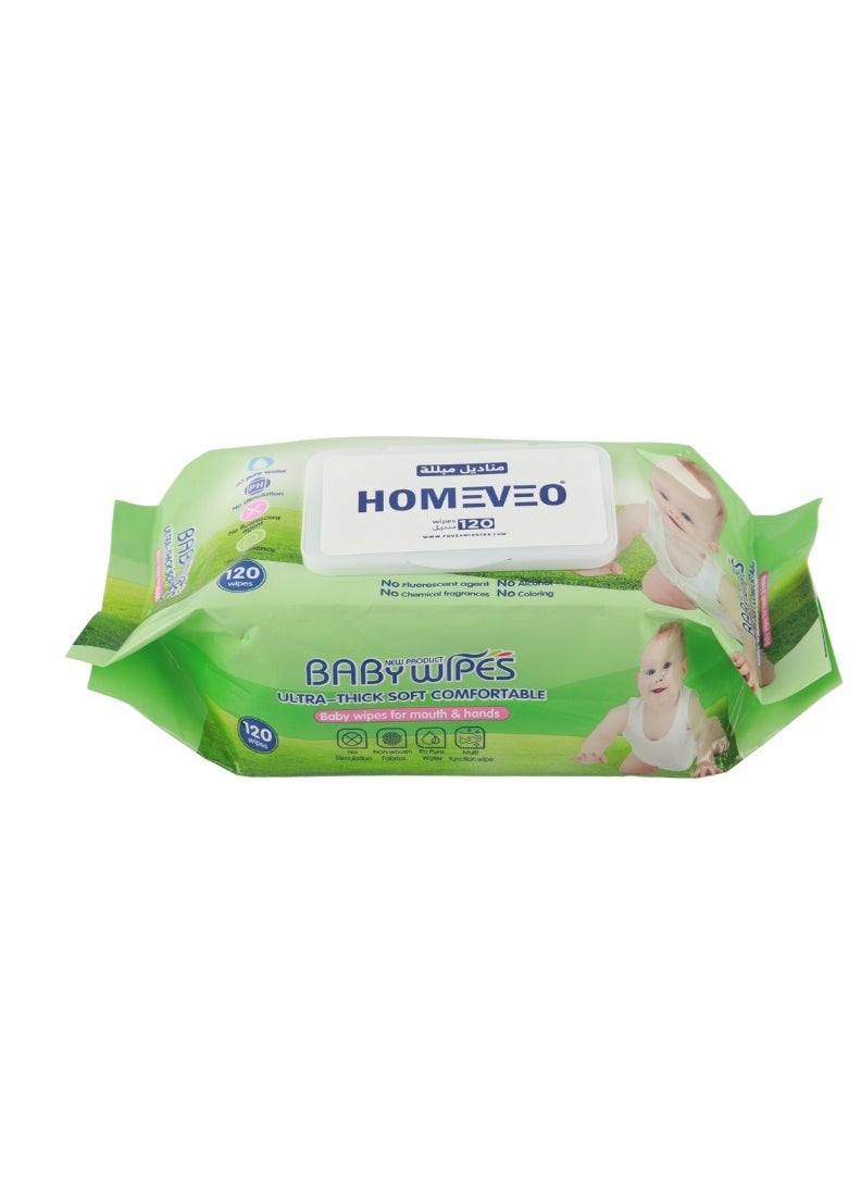 Home View Baby Wipes with Soft Surface for Gentle Cleaning - 120 Wipes