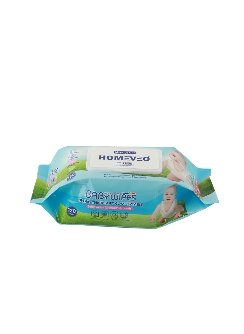 Home View Baby Wipes with Soft Surface for Gentle Cleaning - 120 Wipes