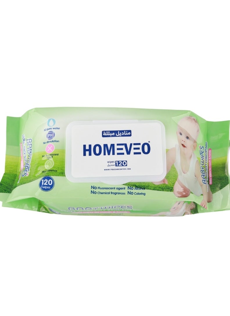 Home View Baby Wipes with Soft Surface for Gentle Cleaning - 120 Wipes