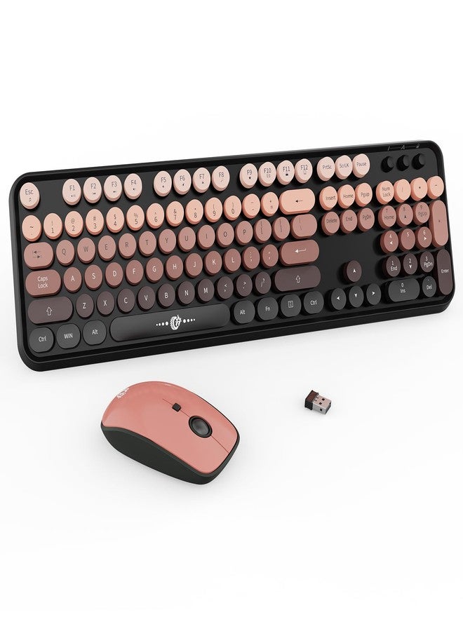 FD Wireless Keyboard and Mouse Combo - 2.4G Full-Sized Cute Colorful Mouse and Keyboard with 104 Round Keys Retro Typewriter Keyboard for Laptop/Windows/PC - Black Gradient - Image 1