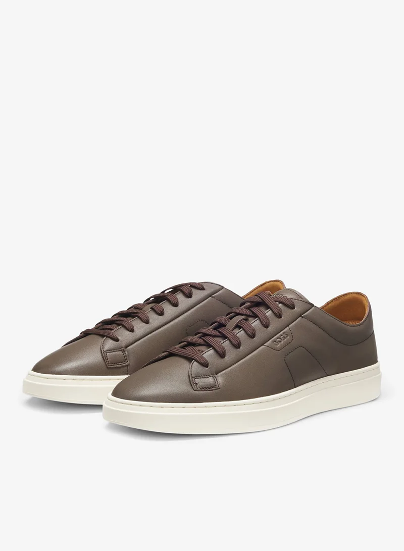 BOSS Low-top trainers in leather with embossed logo