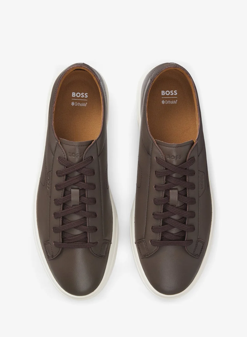 BOSS  Low-top trainers in leather with embossed logo for Men | Best Price UAE