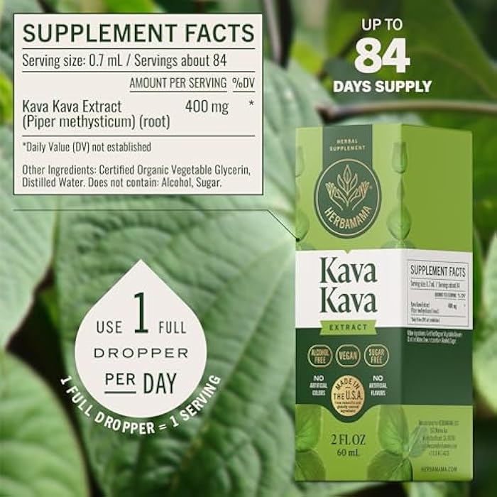 HERBAMAMA Kava Kava Drops - Vegan Relaxation & Mood Support with Root Extract - Non-GMO, Alcohol & Sugar-Free Liquid Calming Supplement, 84-Day Supply - Image 3