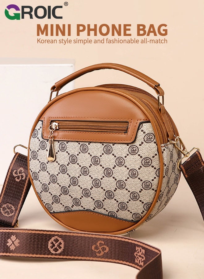 GROIC Leather Crossbody Bags for Women,Circle Cross Body Shoulder Bag Purses Handbags with Adjustable Straps,Purse for Women - Image 2
