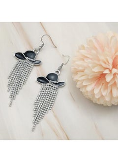 RechicGu Western Cowgirl Enamel Hat Sparkly Rhinestone Tassel Dangle Earrings Prom Country Concerts Cowboy Outfits Rodeo Jewelry Gift For Women,Black Hat…  - Image 3