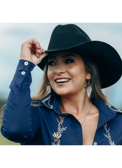 RechicGu Western Cowgirl Enamel Hat Sparkly Rhinestone Tassel Dangle Earrings Prom Country Concerts Cowboy Outfits Rodeo Jewelry Gift For Women,Black Hat…  - Image 2