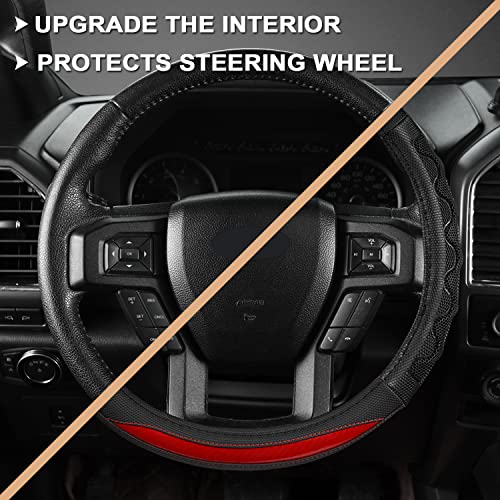 GIANT PANDA Car Steering Wheel Cover for Ford F150 F250 F350 Expedition 15.5-16 inches - Red - Image 4