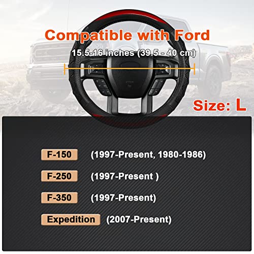 GIANT PANDA Car Steering Wheel Cover for Ford F150 F250 F350 Expedition 15.5-16 inches - Red - Image 3