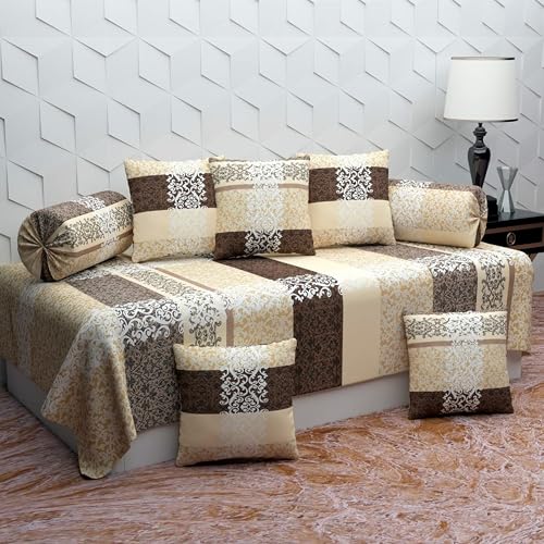 BELVOSTUM Diwan Set Pillows 5 with Bolster 2 Covers | Diwan Sets for Sofa Cover/Living Room | Diwan Cover/Pillow Set | Diwan Set Pillows Covers (1 Single Bedsheet, 2 Bolster Covers, 5 Cushion Covers) - Image 1
