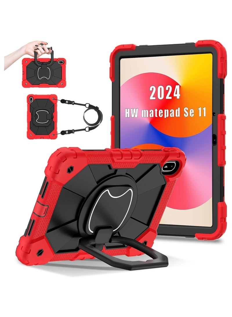 general Rugged Shockproof Cover Case Compatible with Huawei MatePad SE 11 Case 2024 with Silicone Shoulder Strap and Adjustable Rotation PC Wristband Holder - Image 1