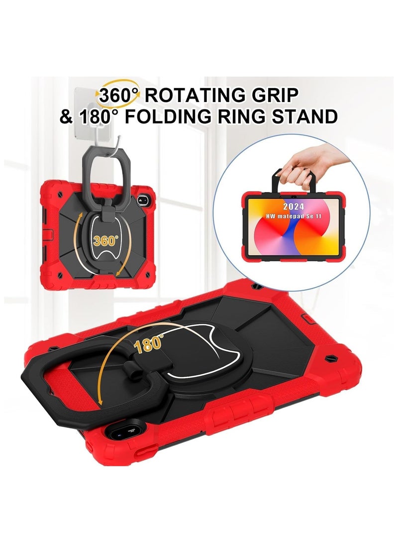general Rugged Shockproof Cover Case Compatible with Huawei MatePad SE 11 Case 2024 with Silicone Shoulder Strap and Adjustable Rotation PC Wristband Holder - Image 2