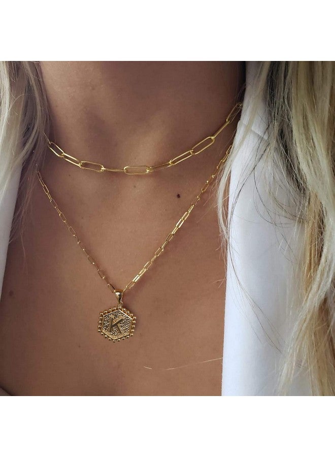 M MOOHAM Dainty Layering Initial Necklaces For Women Trendy - Necklaces For Women Cute Hexagon Letter Initial M Necklace Choker Necklaces Gold Layered Necklaces For Women Trendy - Image 3