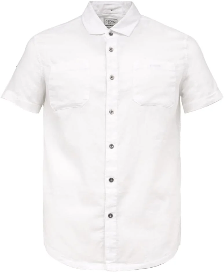سيدرو Cedro Men's Linen Cotton Short Sleeve Shirt - Regular Fit with Chest Pockets