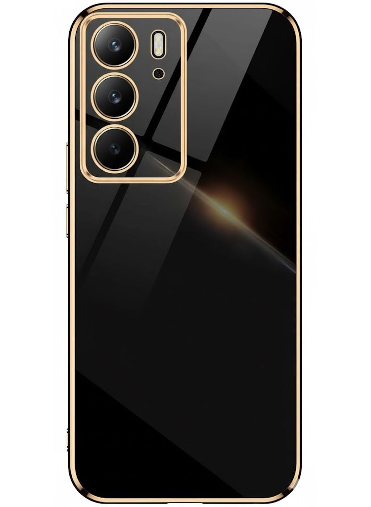 متوافق مع جراب Realme C75، تصميم أنيق مطلي بالكهرباء مضاد للصدمات، جراب أنيق فائق النحافة، جراب سيليكون ملون فاخر من مادة TPU. (أسود)