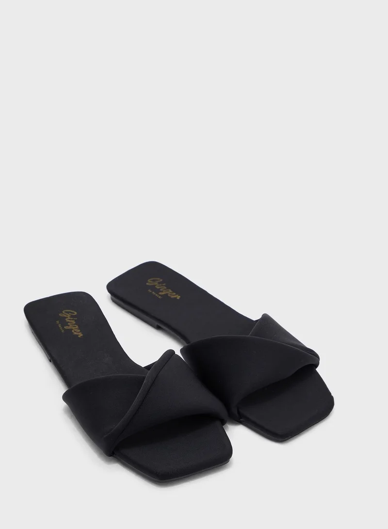 Ginger Twisted Front Square Toe Flat Sandal