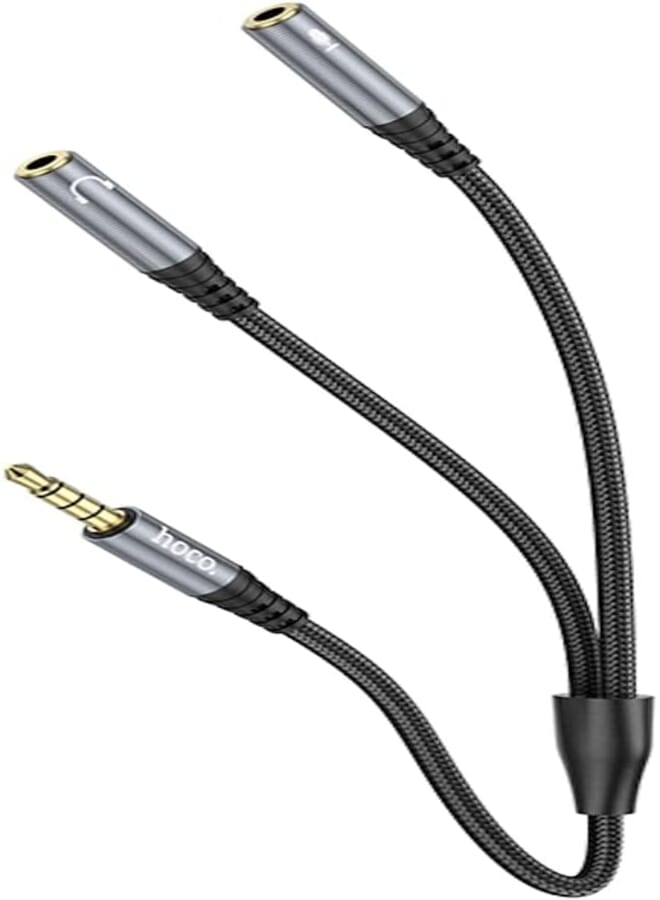 Hoco Hoco UPA21 - Headset Audio Adapter, 2-in-1, Male To 2 Female, Plug:3.5mm, Length: 25cm - Metal Grey