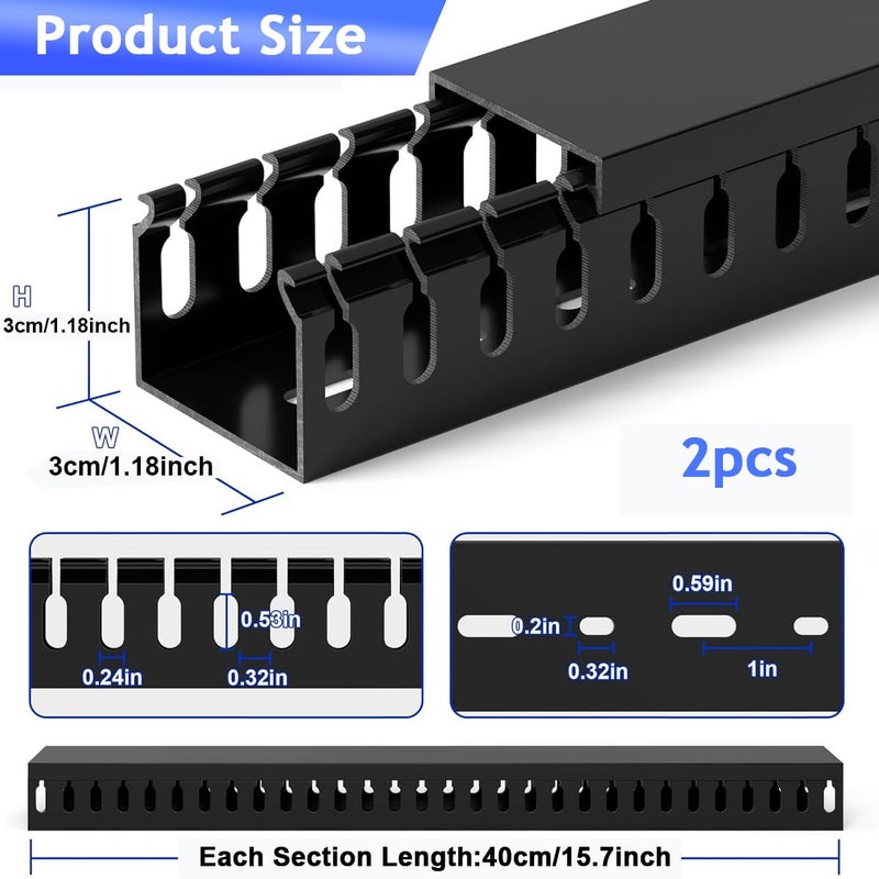 Serplex طقم إخفاء الأسلاك من PVC 2 قطع، 15.7 بوصة منظم كابلات تحت المكتب مع فتحات جانبية للكابلات، منظم كابلات تحت المكتب مع قناة إدارة كابلات الطاقة للمنزل والمكتب - Image 2