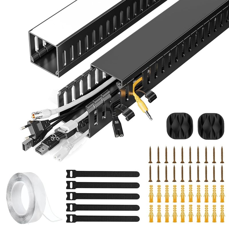 Serplex طقم إخفاء الأسلاك من PVC 2 قطع، 15.7 بوصة منظم كابلات تحت المكتب مع فتحات جانبية للكابلات، منظم كابلات تحت المكتب مع قناة إدارة كابلات الطاقة للمنزل والمكتب - Image 1