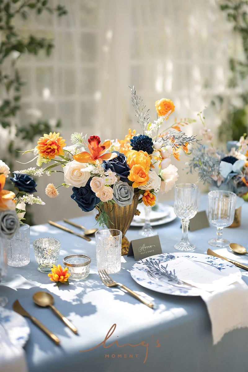 Ling's moment Ling's Moment Flowers Dahlia Artificial Flowers 25 pcs Navy Blue Flowers Fake Flowers w/Stem for DIY Wedding Decor Centerpieces Arrangements Bouquets  - Image 4
