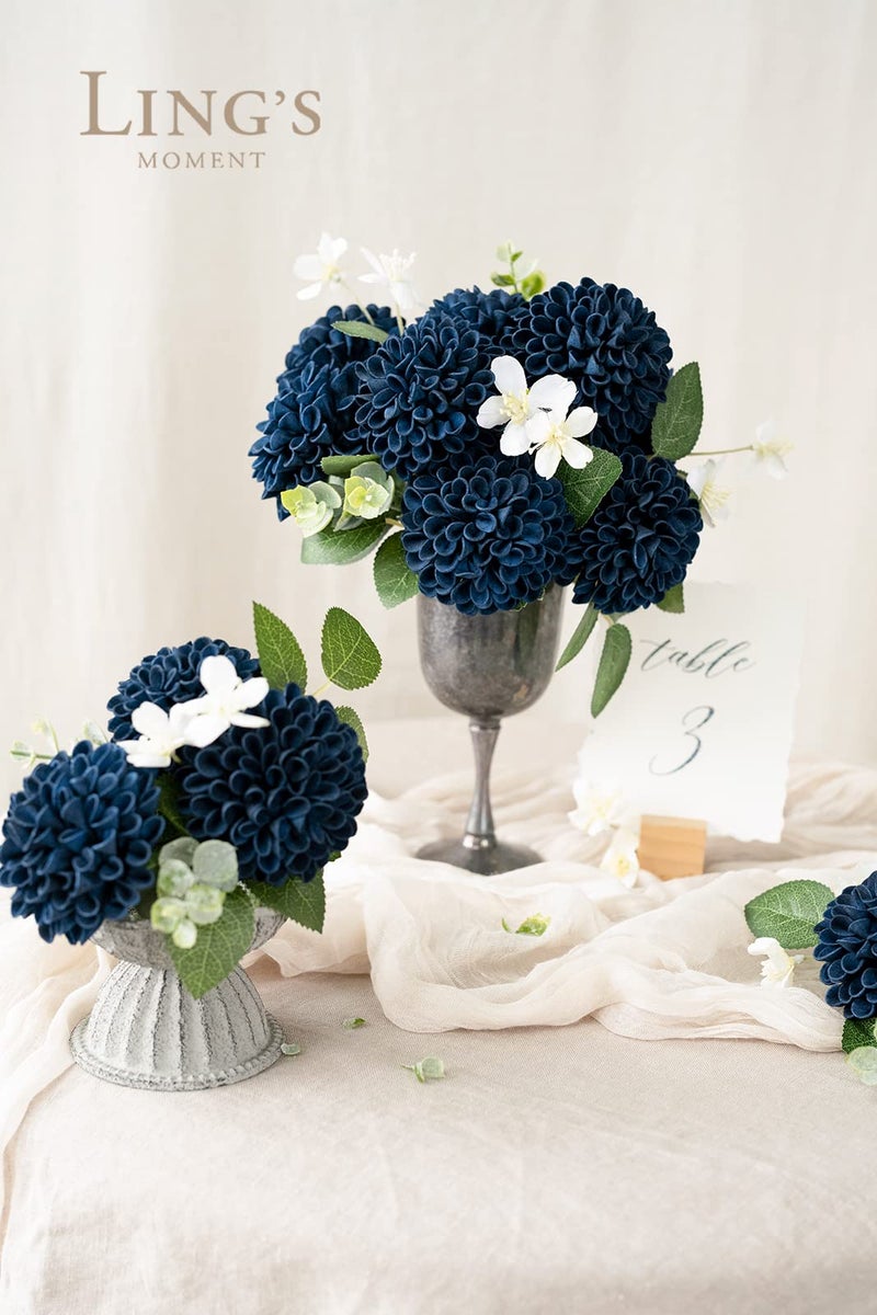 Ling's moment Ling's Moment Flowers Dahlia Artificial Flowers 25 pcs Navy Blue Flowers Fake Flowers w/Stem for DIY Wedding Decor Centerpieces Arrangements Bouquets  - Image 2