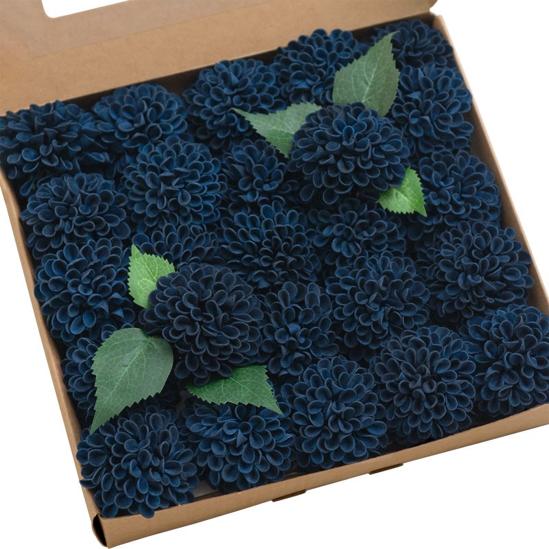 Ling's moment Ling's Moment Flowers Dahlia Artificial Flowers 25 pcs Navy Blue Flowers Fake Flowers w/Stem for DIY Wedding Decor Centerpieces Arrangements Bouquets  - Image 1