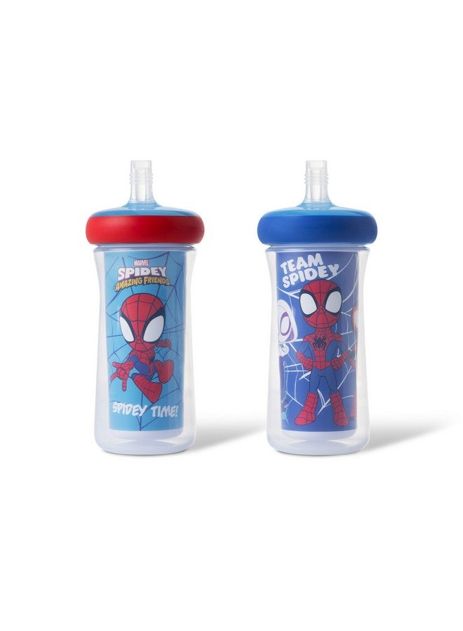 ذا فيرست ييرز أكواب معزولة بقشة من سبايدي وأصدقائه المذهلين من ذا فيرست ييرز - أكواب للأطفال الصغار مع قشات وحماية من دروب جارد - زجاجات مياه للأطفال - 9 أونصة - قطعتان - للأعمار من 18 شهرًا فما فوق - Image 1