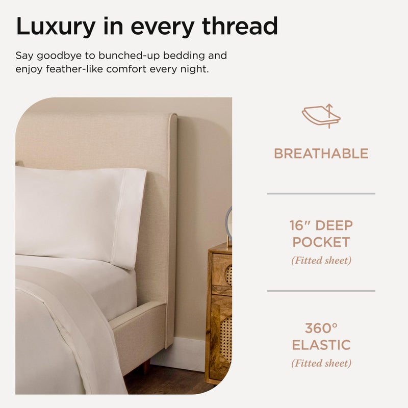 Threadmill Luxury 800 Thread Count King 100% Cotton Sheets - Hotel White Sateen Weave Bed-Sheets, Better Than Egyptian Cotton, 4 Pc Solid Soft Bed Set, Fits 16" Deep Pocket - Image 5