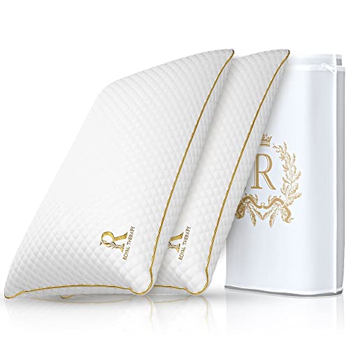 Royal Therapy Royal Therapy 2Pack King Size Pillows Memory Foam Pillow  Shredded Foam Hypoallergenic BambooDerived Rayon Cover CertiPURUS Certified Removable Cover for All Sleep Positions Neck Pain Relief 
