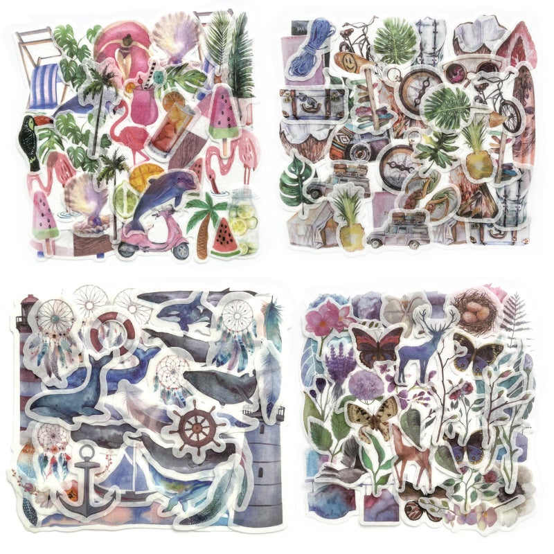 Yoksas 320 Pcs Watercolor Washi Stickers - Forest Nature, Ocean Animals, Sea Beach Aesthetic Stickers for Scrapbooking, Planners, Calendars, Bullet Journal - Image 3