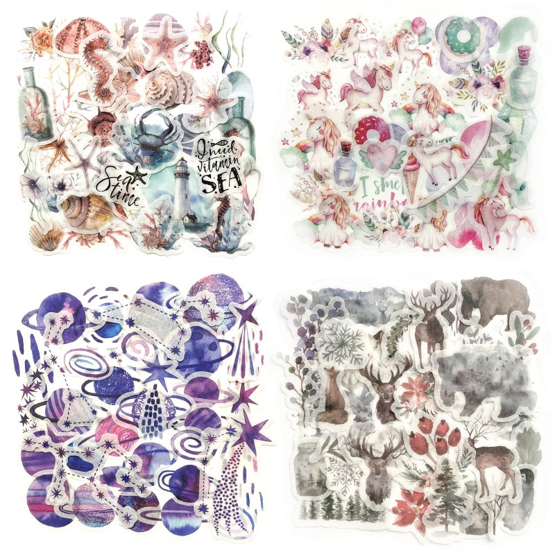 Yoksas 320 Pcs Watercolor Washi Stickers - Forest Nature, Ocean Animals, Sea Beach Aesthetic Stickers for Scrapbooking, Planners, Calendars, Bullet Journal - Image 2