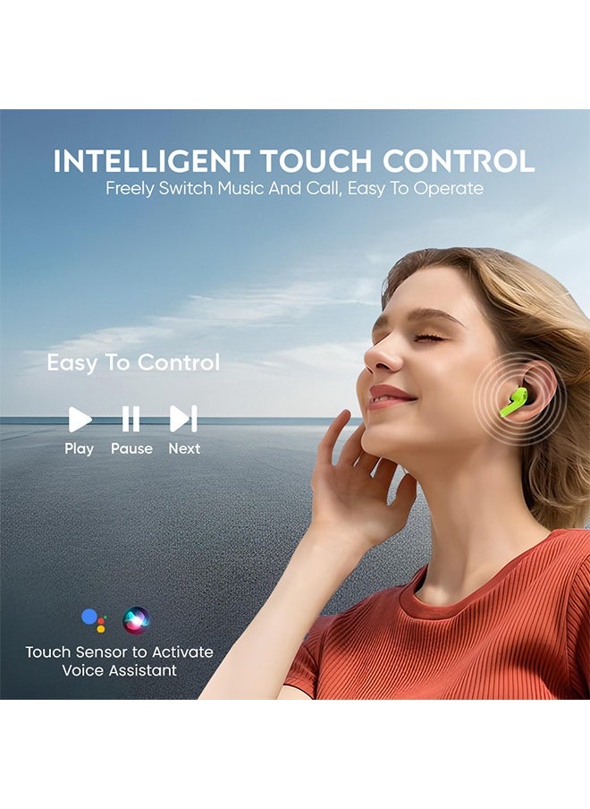 iCruze - iCruze TWS Earbuds with Digital Battery Display, Dual Mic ENC Noise Cancelling, 6mm Drivers, IPX7 Waterproof, Voice Assistant, Touch Control, Up to 6 Hours Playtime, 250mAh Battery - Green - Image 1