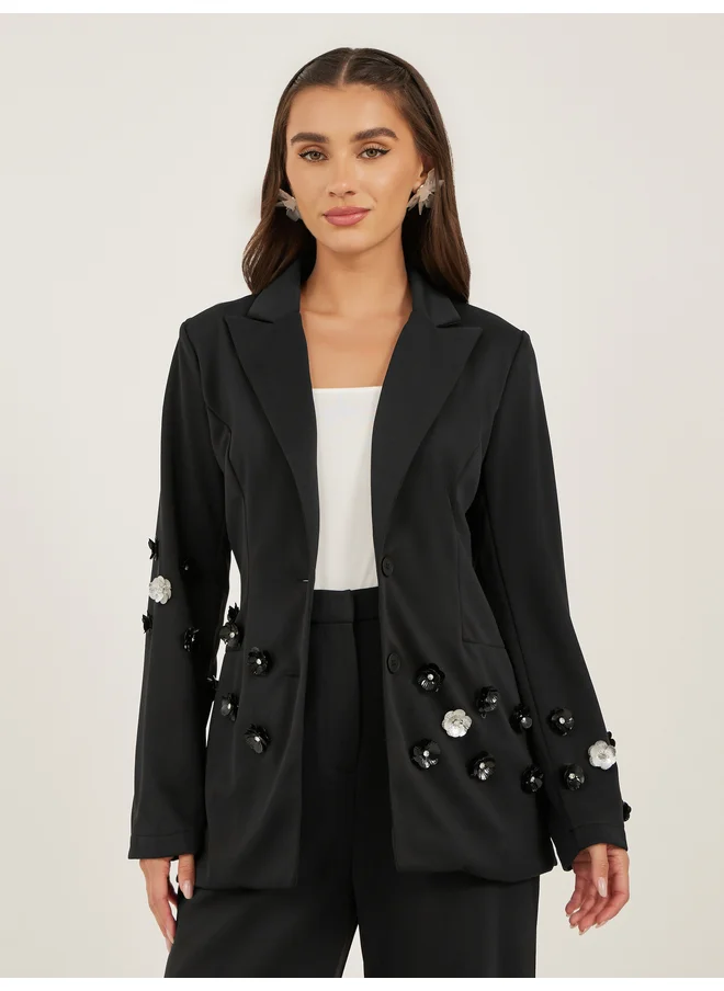 Styli Styli Women Black Button Regular Fit Blazer