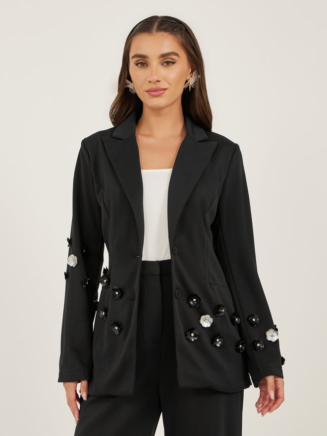 Styli Styli Women Black Button Regular Fit Blazer  - Image 2