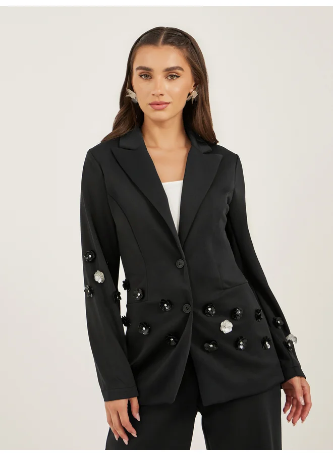 Styli Styli Women Black Button Regular Fit Blazer