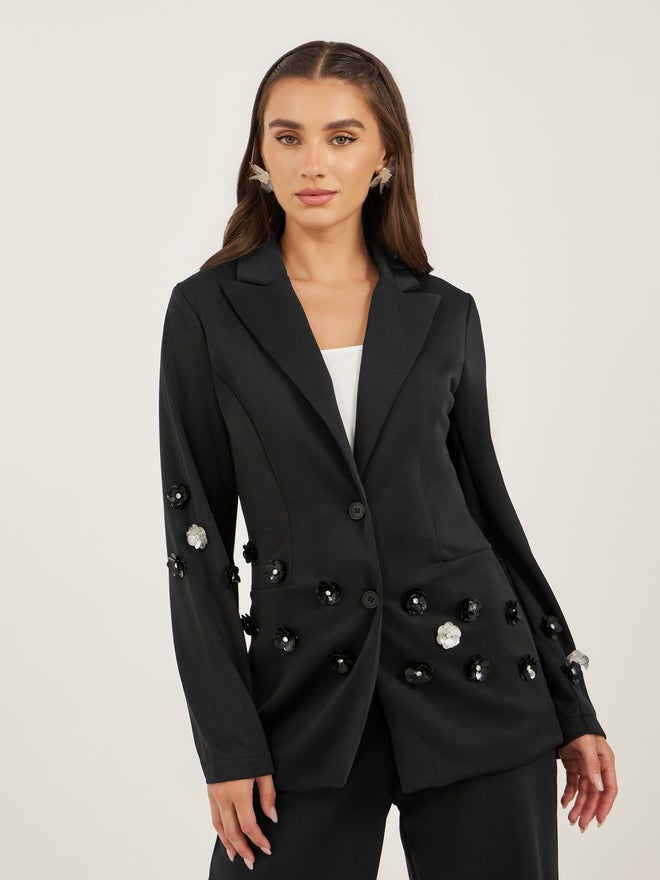 Styli Styli Women Black Button Regular Fit Blazer  - Image 1