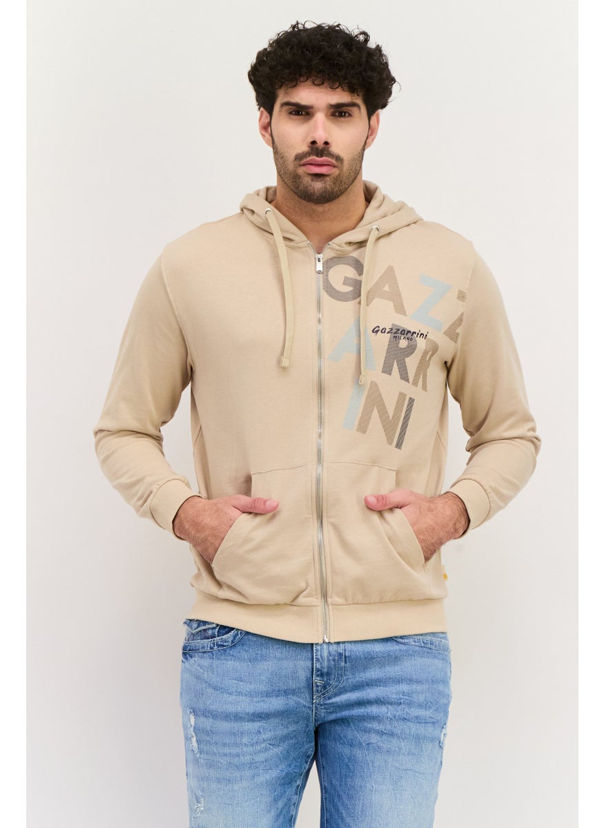 Gazzarrini Men Brand Logo Long Sleeves Hoodie, Beige  - Image 1
