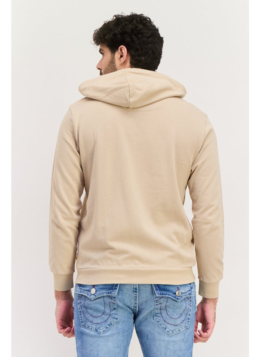 Gazzarrini Men Brand Logo Long Sleeves Hoodie, Beige  - Image 2