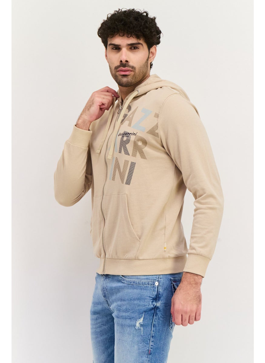 Gazzarrini Men Brand Logo Long Sleeves Hoodie, Beige  - Image 4